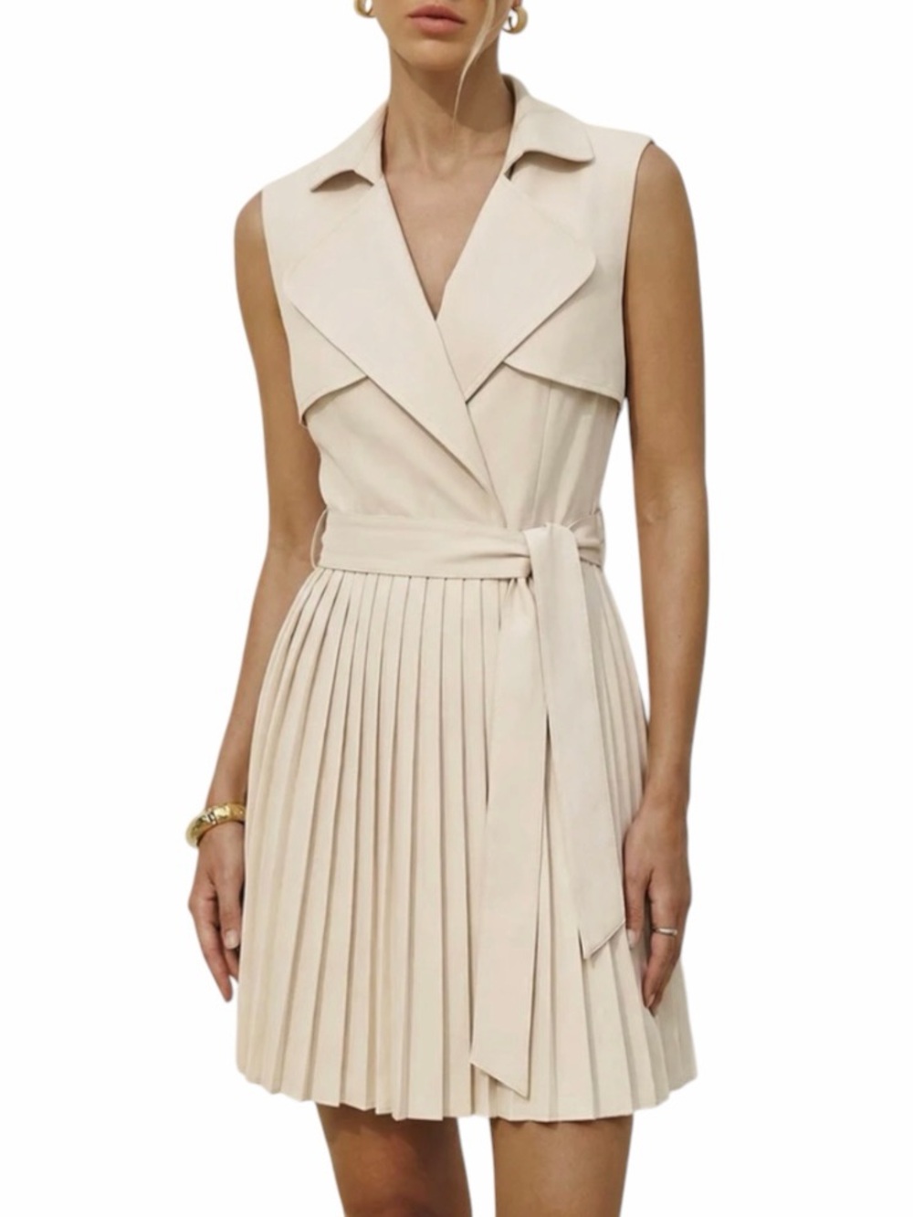Commense Cream Pleated Belted Blazer Mini Dress XS NWT Beige